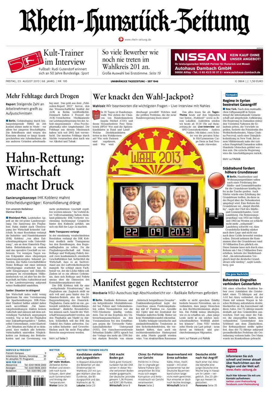 Rhein-Hunsrück-Zeitung vom Freitag, 23.08.2013