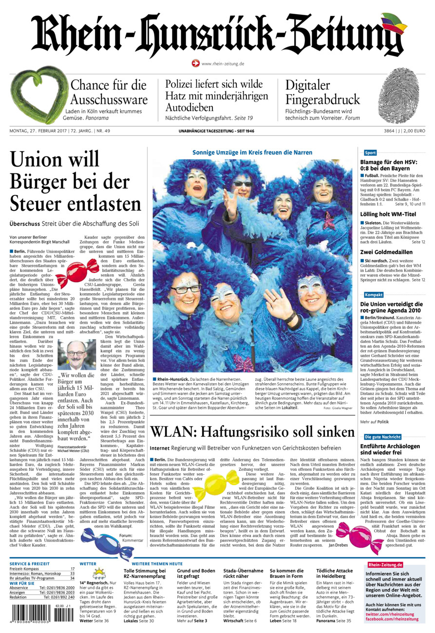 Rhein-Hunsrück-Zeitung vom Montag, 27.02.2017