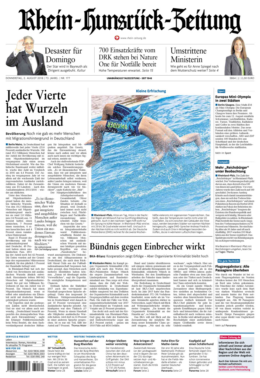 Rhein-Hunsrück-Zeitung vom Donnerstag, 02.08.2018