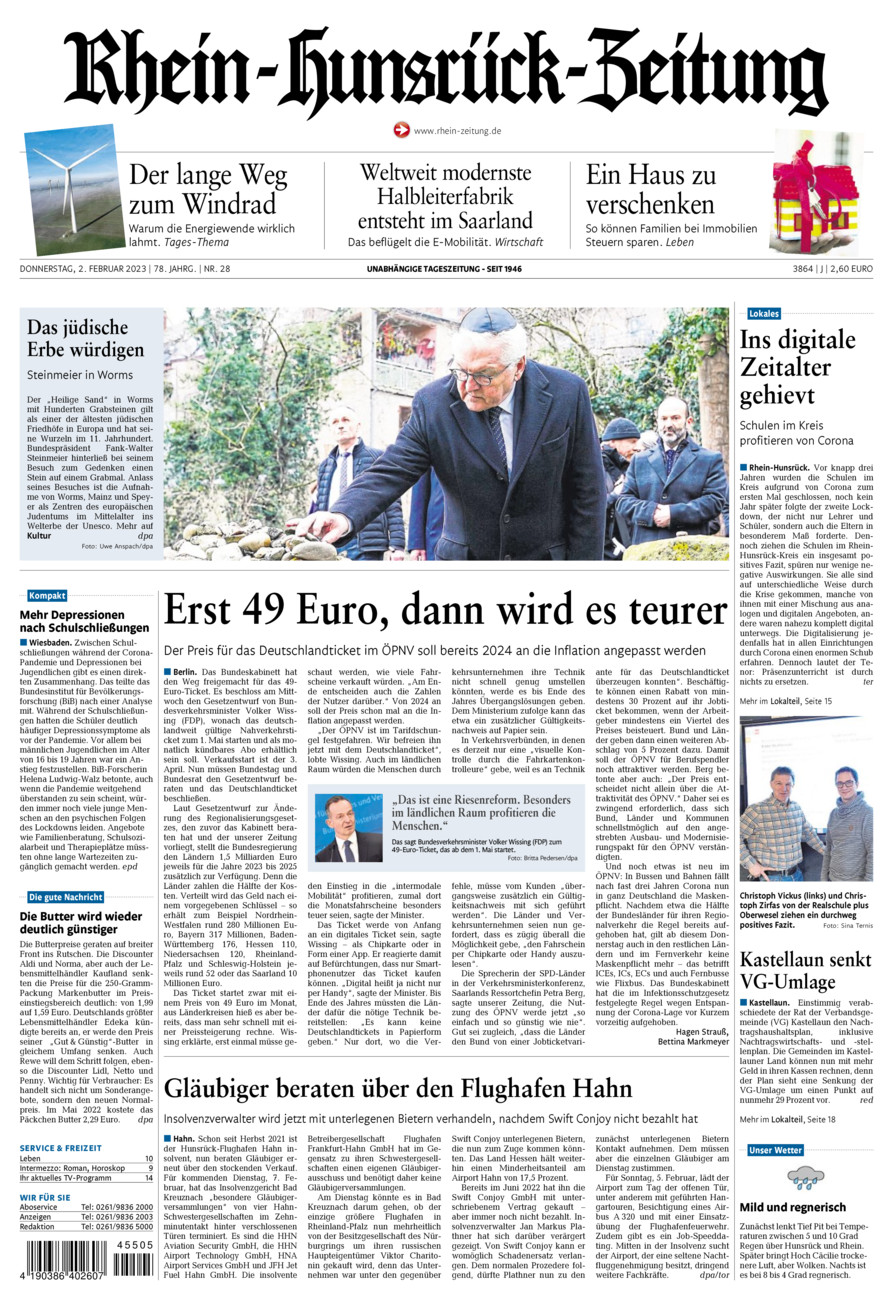 Rhein-Hunsrück-Zeitung vom Donnerstag, 02.02.2023