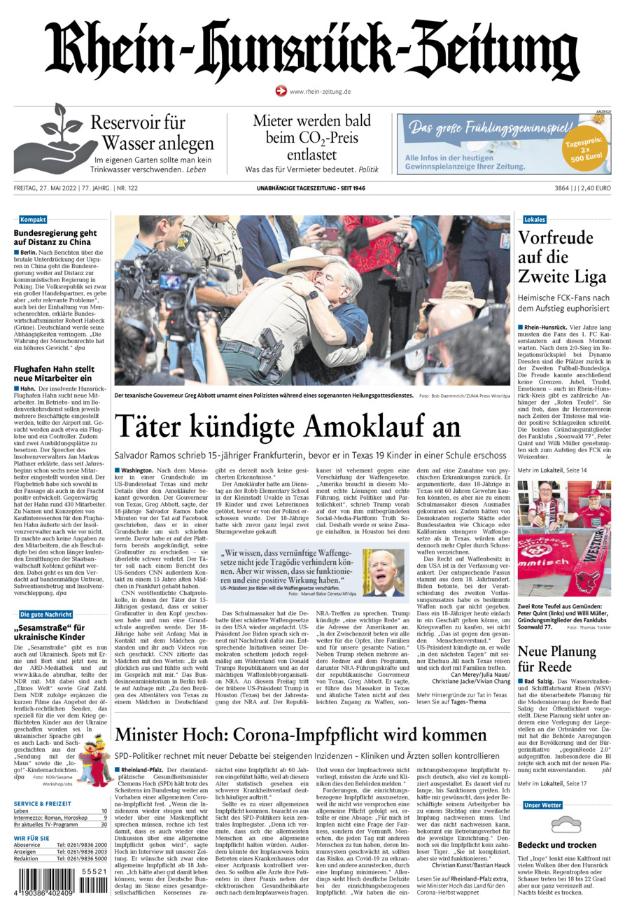 Rhein-Hunsrück-Zeitung vom Freitag, 27.05.2022