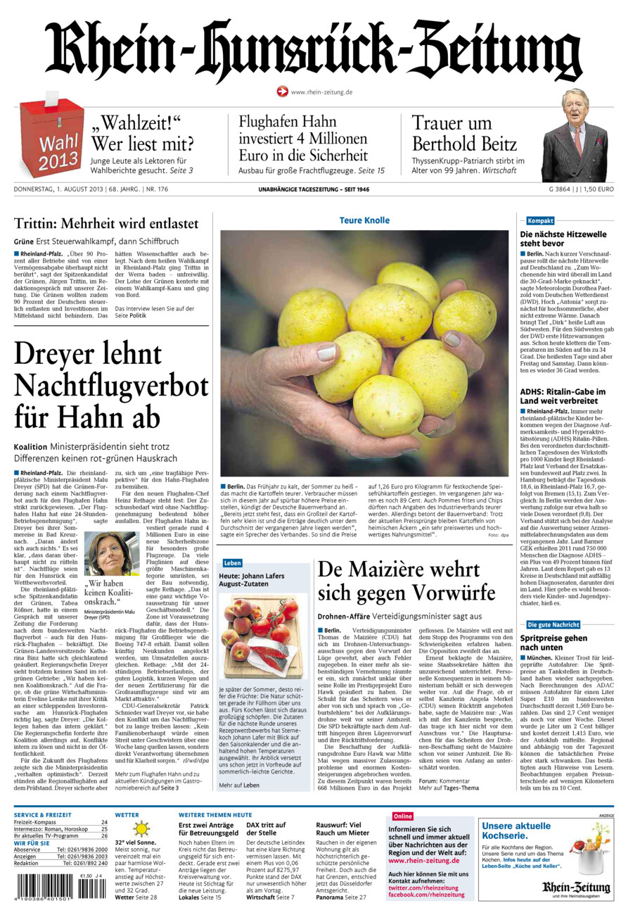 Rhein-Hunsrück-Zeitung vom Donnerstag, 01.08.2013