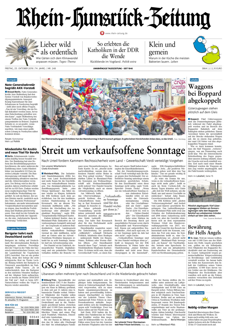 Rhein-Hunsrück-Zeitung vom Freitag, 25.10.2019