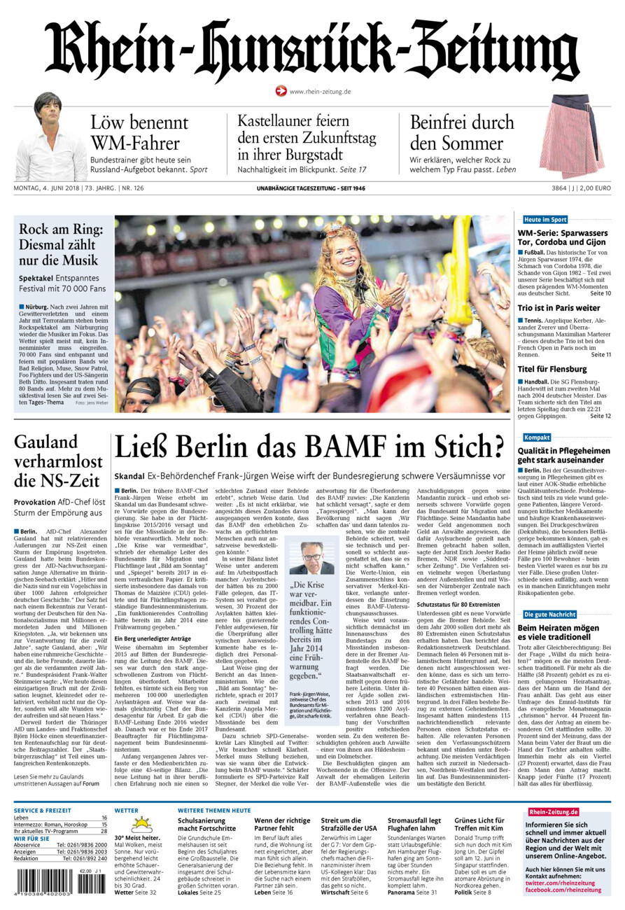 Rhein-Hunsrück-Zeitung vom Montag, 04.06.2018