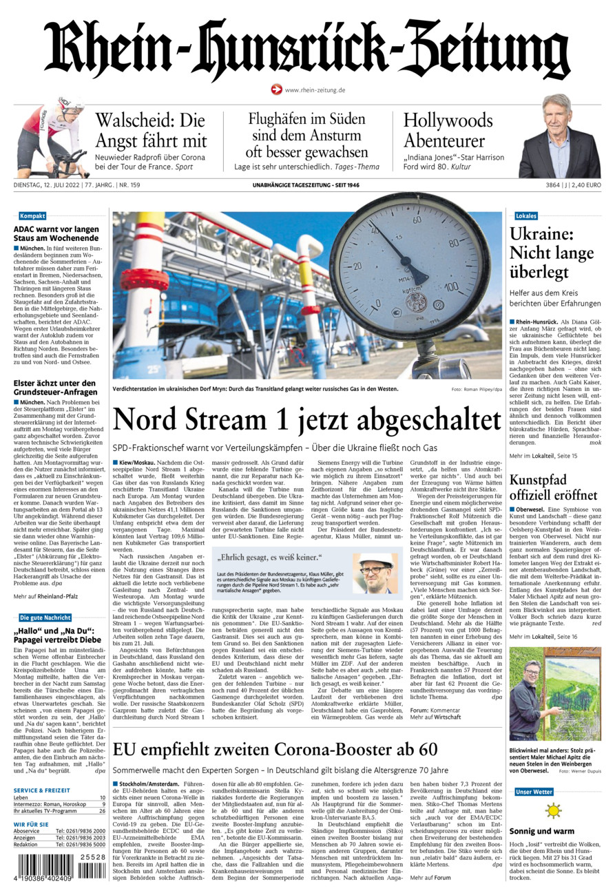 Rhein-Hunsrück-Zeitung vom Dienstag, 12.07.2022