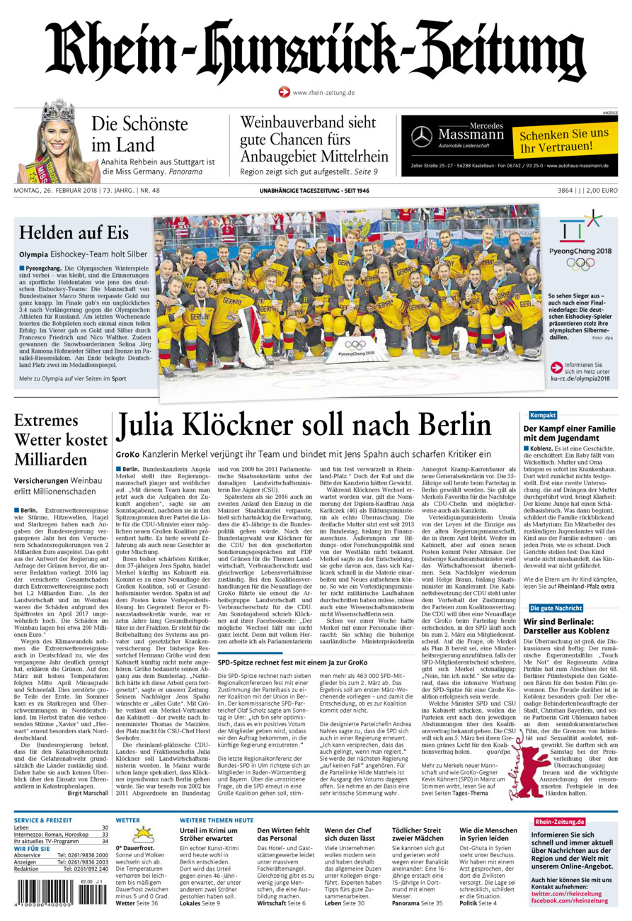 Rhein-Hunsrück-Zeitung vom Montag, 26.02.2018