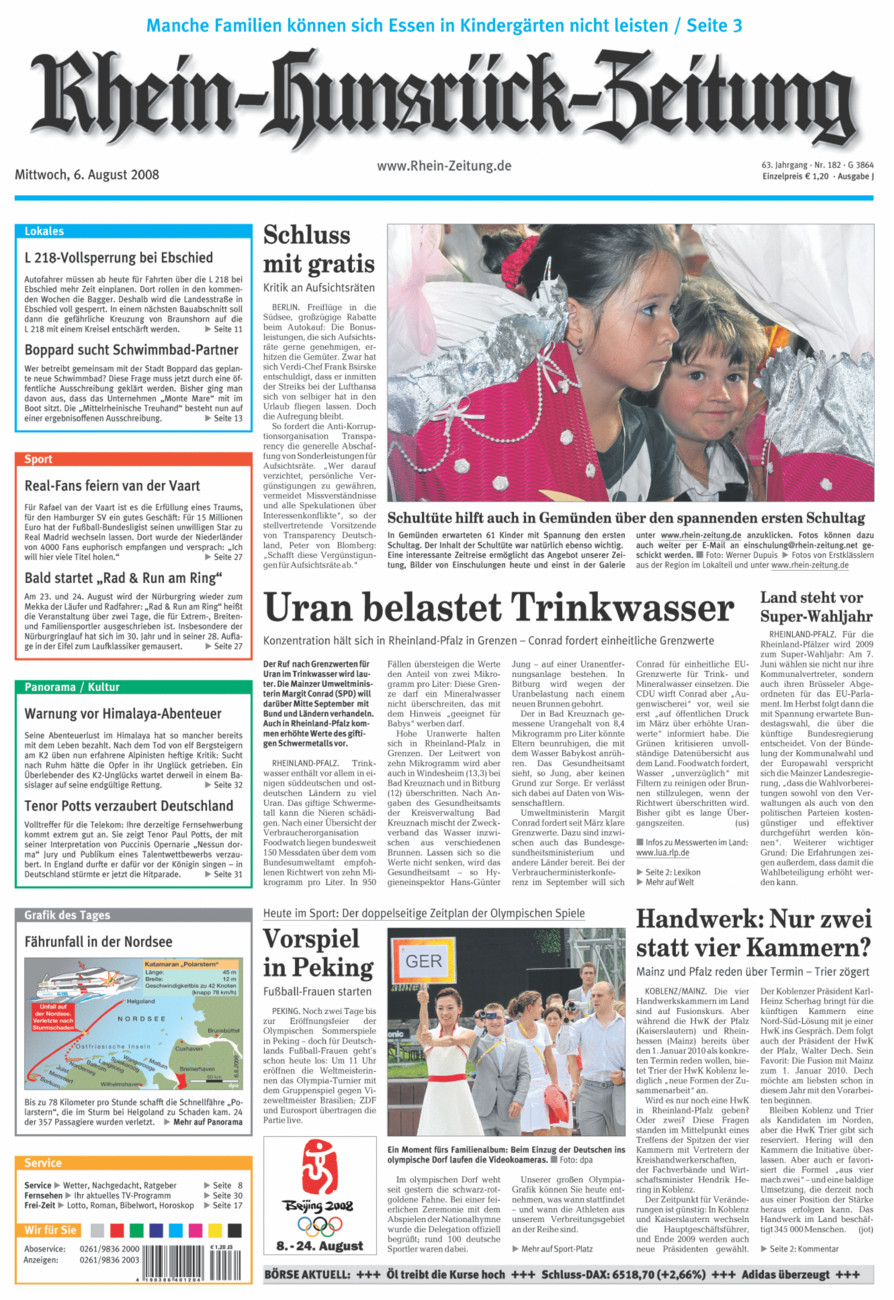 Rhein-Hunsrück-Zeitung vom Mittwoch, 06.08.2008