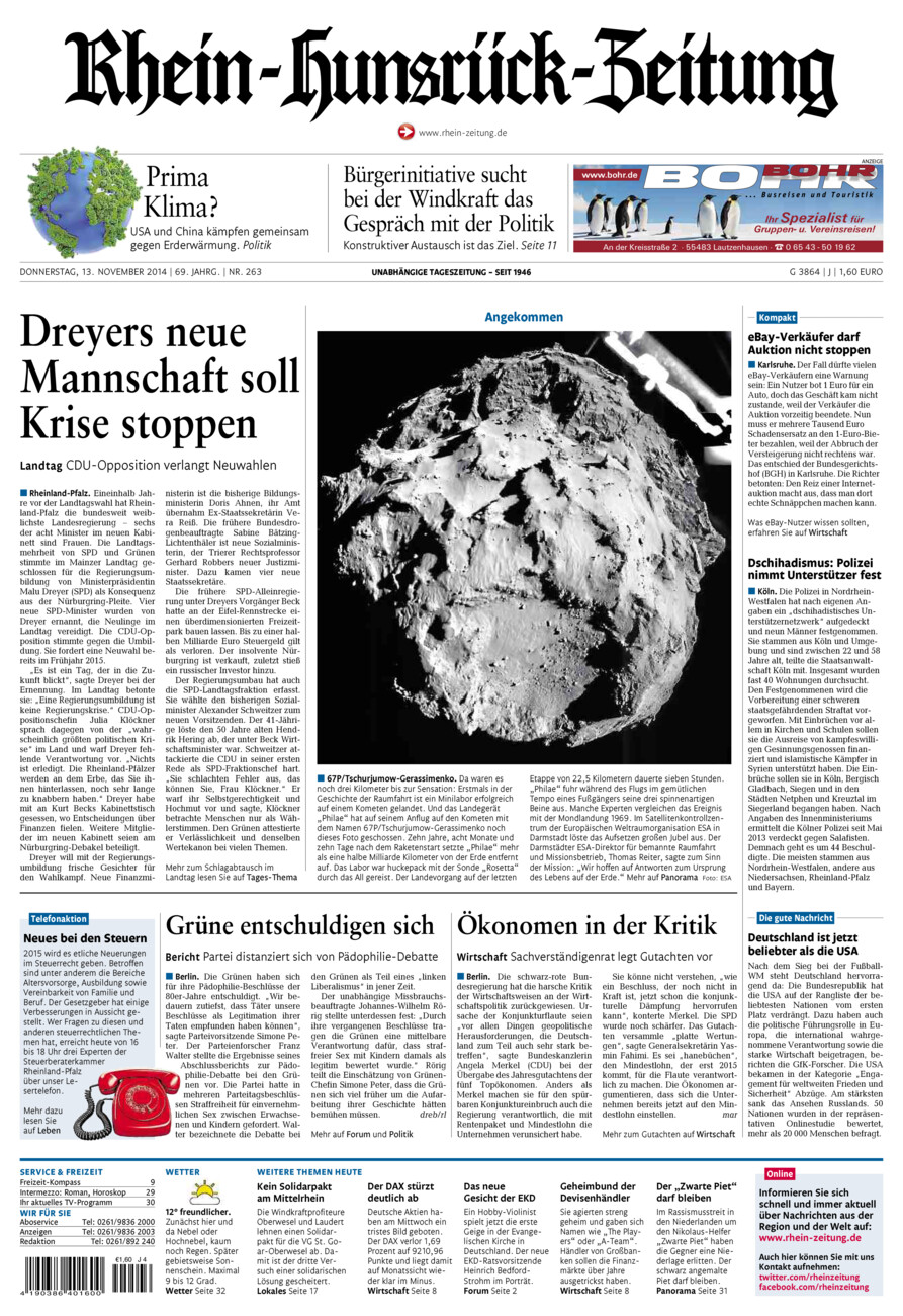Rhein-Hunsrück-Zeitung vom Donnerstag, 13.11.2014