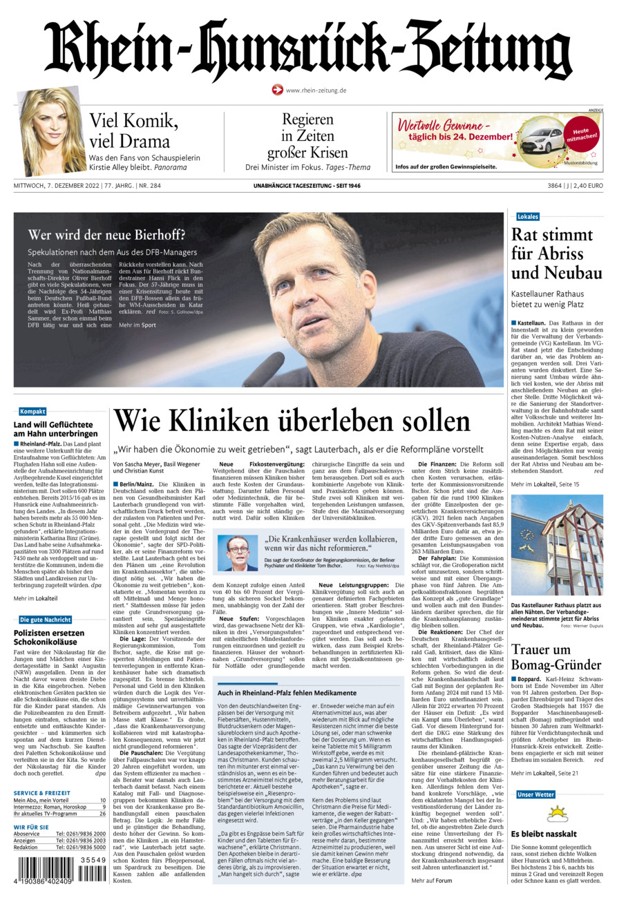 Rhein-Hunsrück-Zeitung vom Mittwoch, 07.12.2022