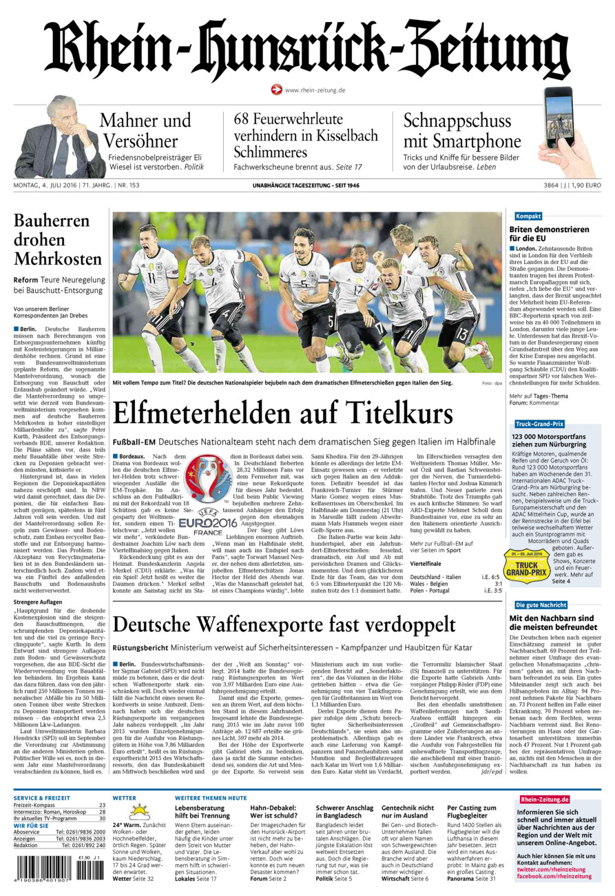 Rhein-Hunsrück-Zeitung vom Montag, 04.07.2016