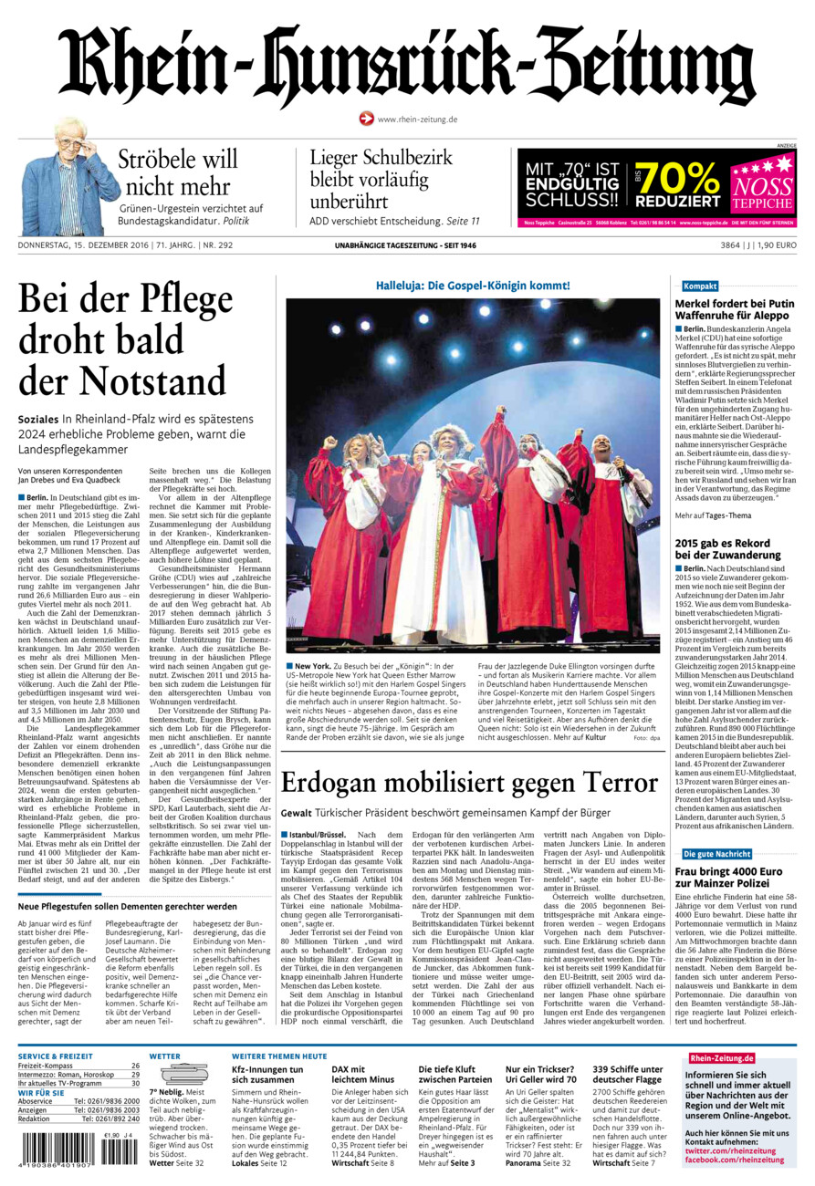 Rhein-Hunsrück-Zeitung vom Donnerstag, 15.12.2016