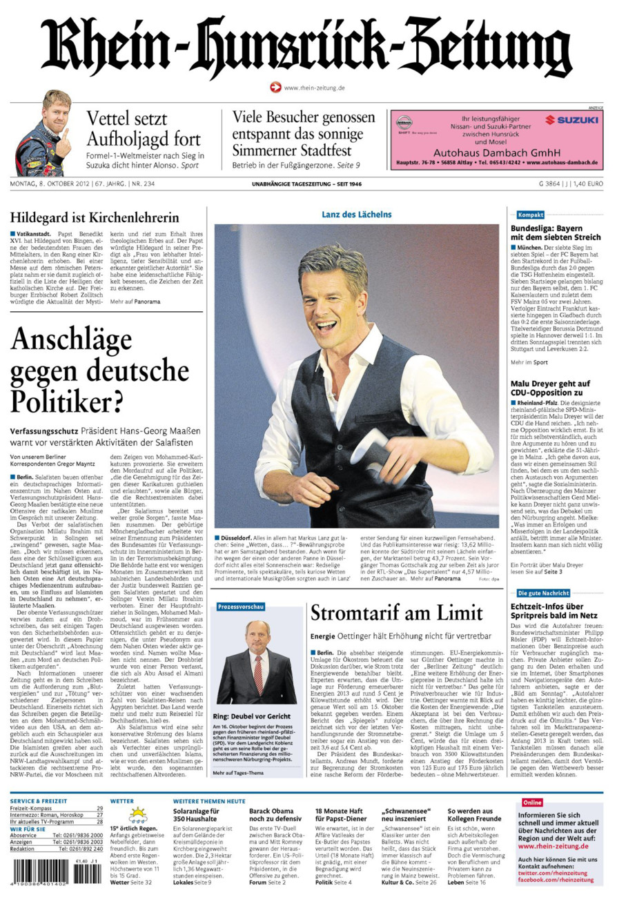 Rhein-Hunsrück-Zeitung vom Montag, 08.10.2012