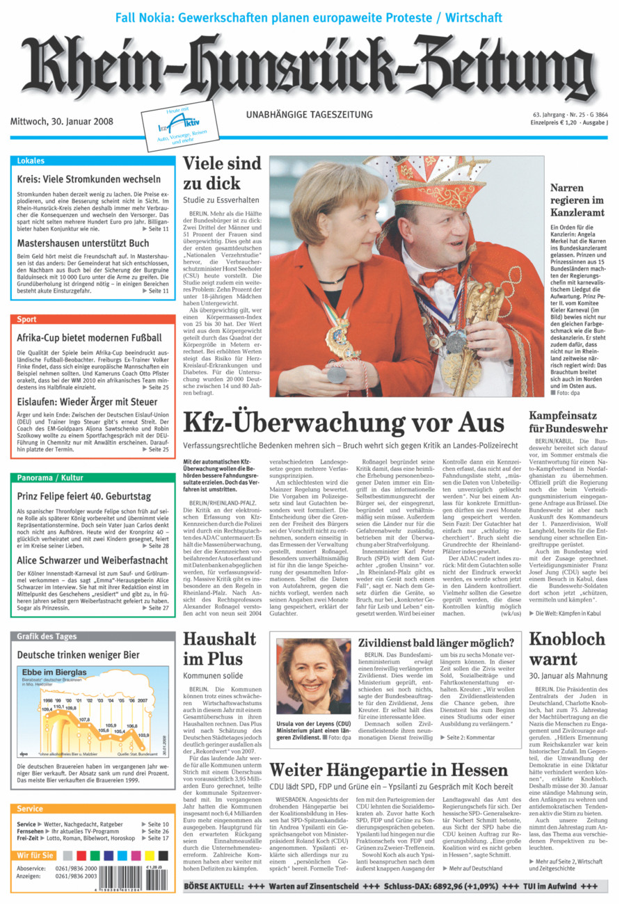 Rhein-Hunsrück-Zeitung vom Mittwoch, 30.01.2008