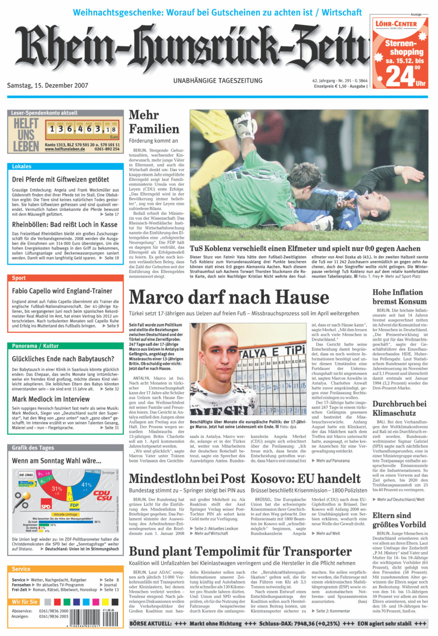 Rhein-Hunsrück-Zeitung vom Samstag, 15.12.2007