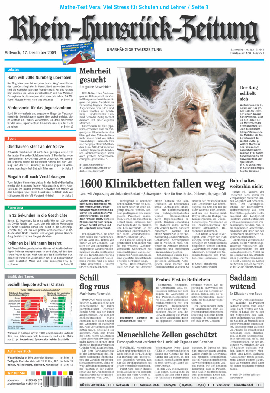 Rhein-Hunsrück-Zeitung vom Mittwoch, 17.12.2003