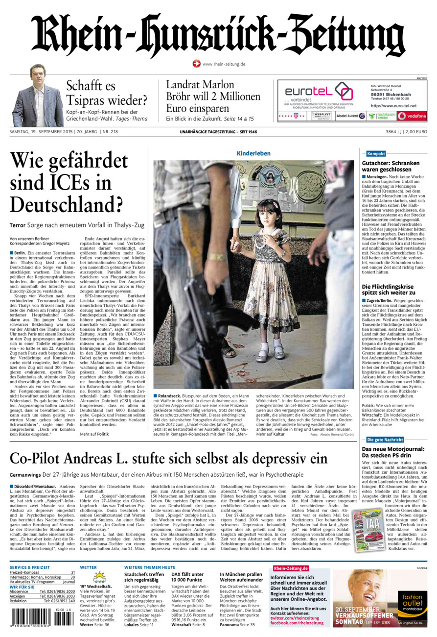 Rhein-Hunsrück-Zeitung vom Samstag, 19.09.2015