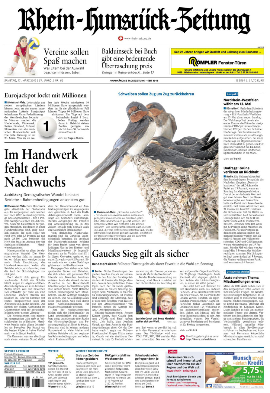 Rhein-Hunsrück-Zeitung vom Samstag, 17.03.2012