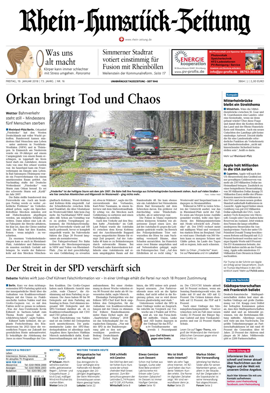 Rhein-Hunsrück-Zeitung vom Freitag, 19.01.2018