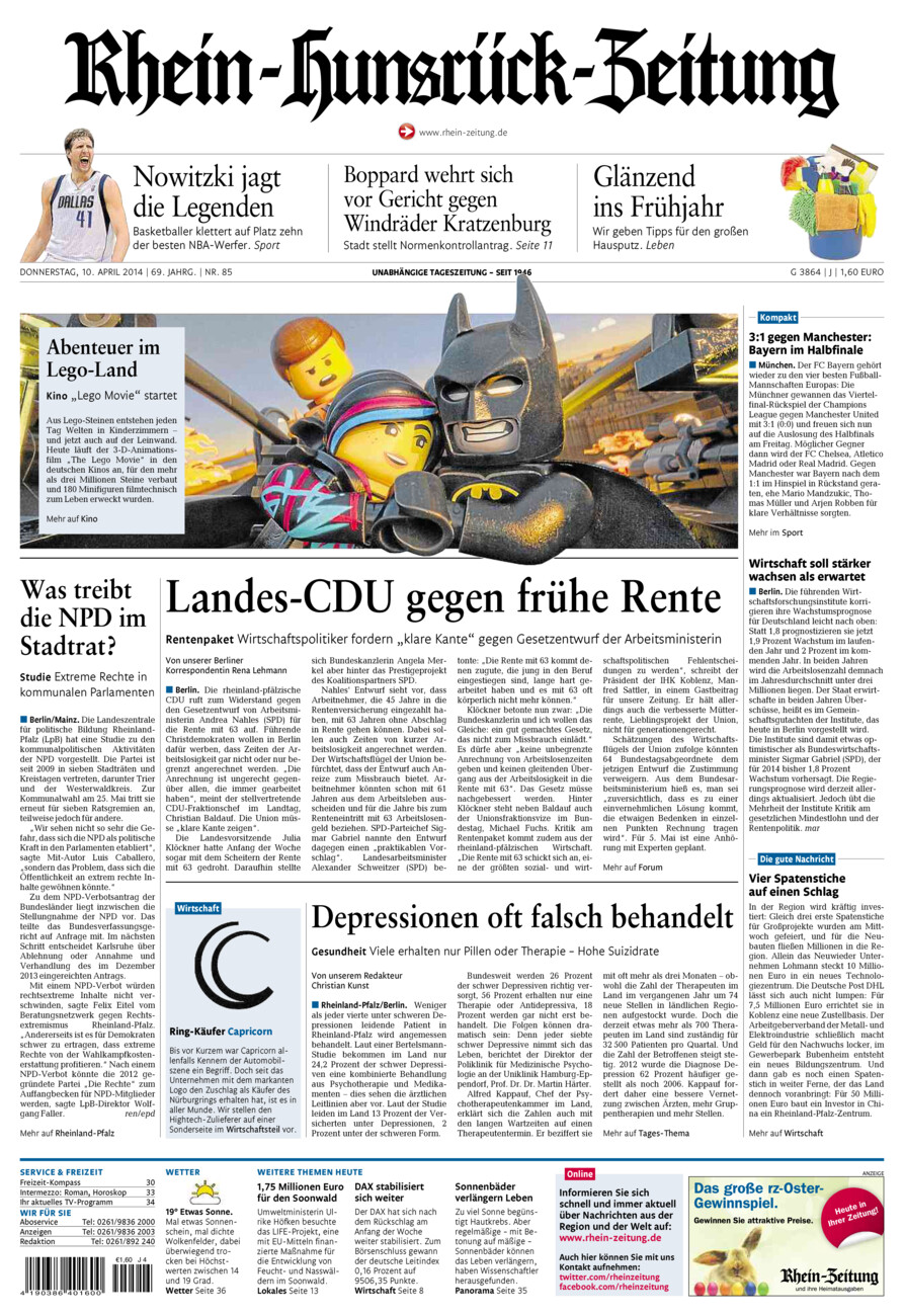 Rhein-Hunsrück-Zeitung vom Donnerstag, 10.04.2014