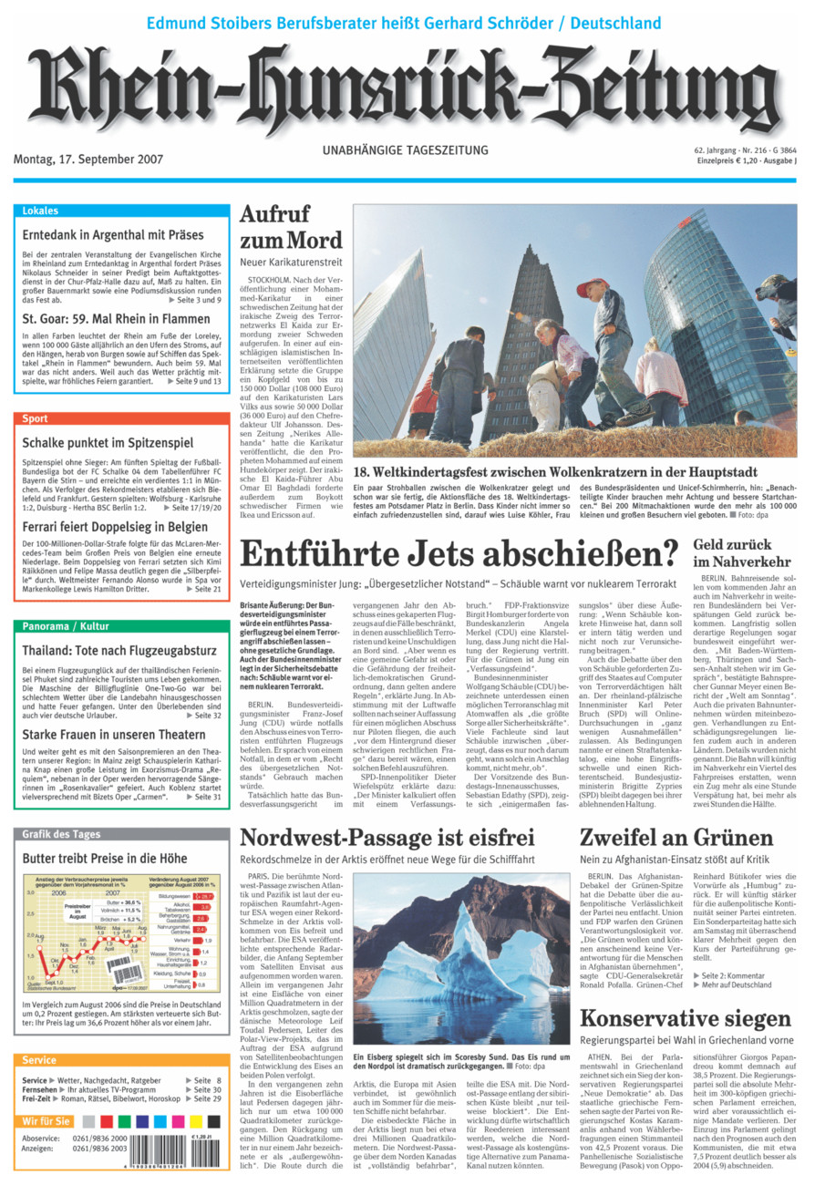 Rhein-Hunsrück-Zeitung vom Montag, 17.09.2007