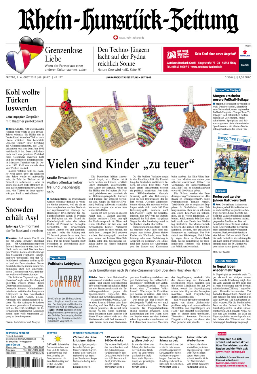 Rhein-Hunsrück-Zeitung vom Freitag, 02.08.2013