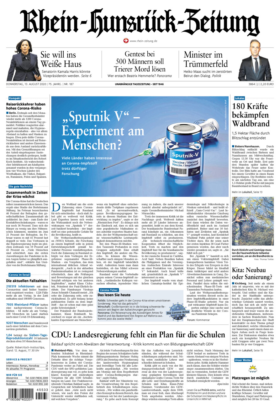 Rhein-Hunsrück-Zeitung vom Donnerstag, 13.08.2020