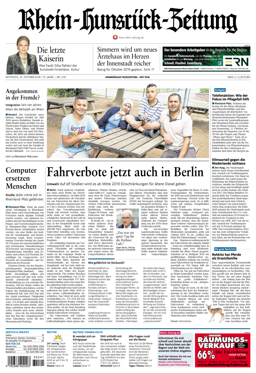Rhein-Hunsrück-Zeitung vom Mittwoch, 10.10.2018