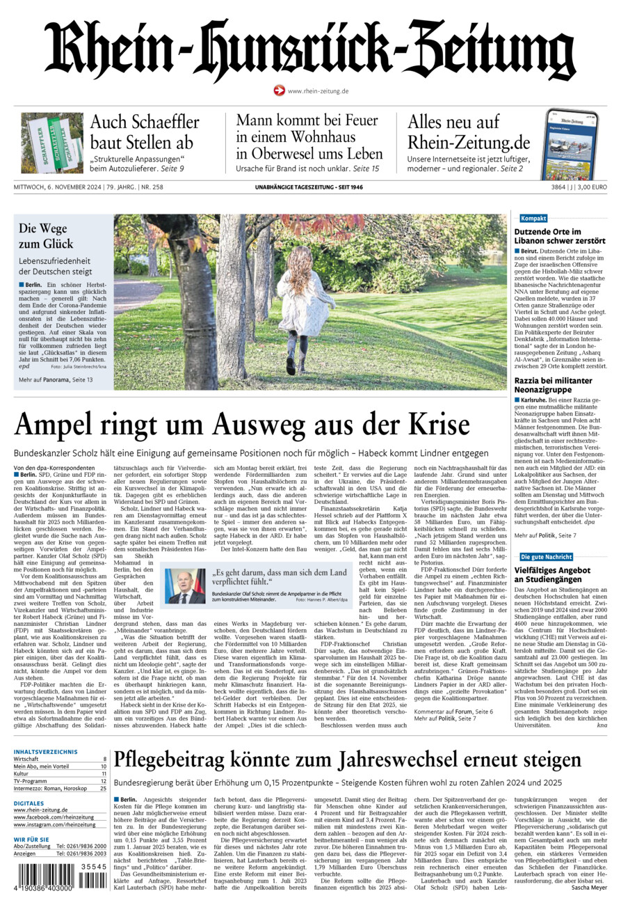 Rhein-Hunsrück-Zeitung vom Mittwoch, 06.11.2024