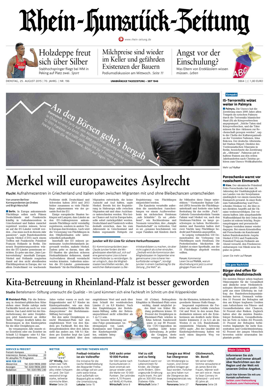 Rhein-Hunsrück-Zeitung vom Dienstag, 25.08.2015