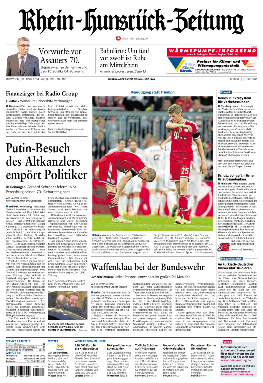 Rhein-Hunsrück-Zeitung vom Mittwoch, 30.04.2014