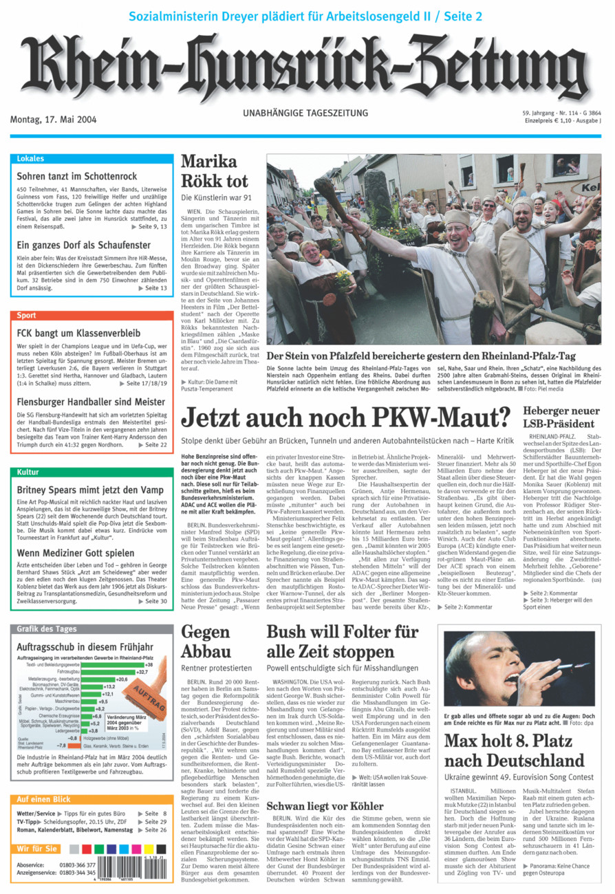 Rhein-Hunsrück-Zeitung vom Montag, 17.05.2004