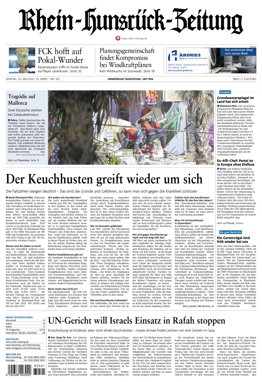 Rhein-Hunsrück-Zeitung vom Samstag, 25.05.2024