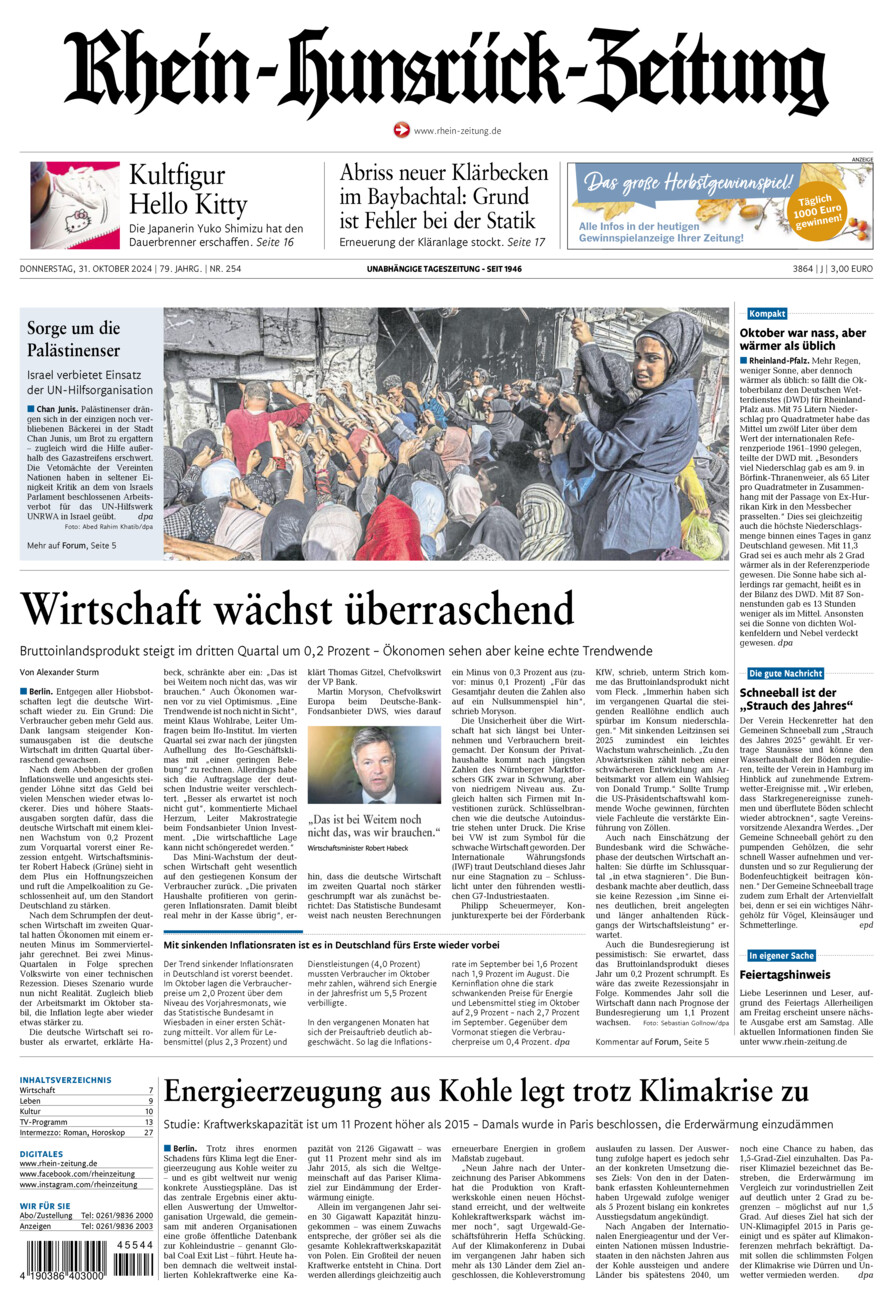 Rhein-Hunsrück-Zeitung vom Donnerstag, 31.10.2024