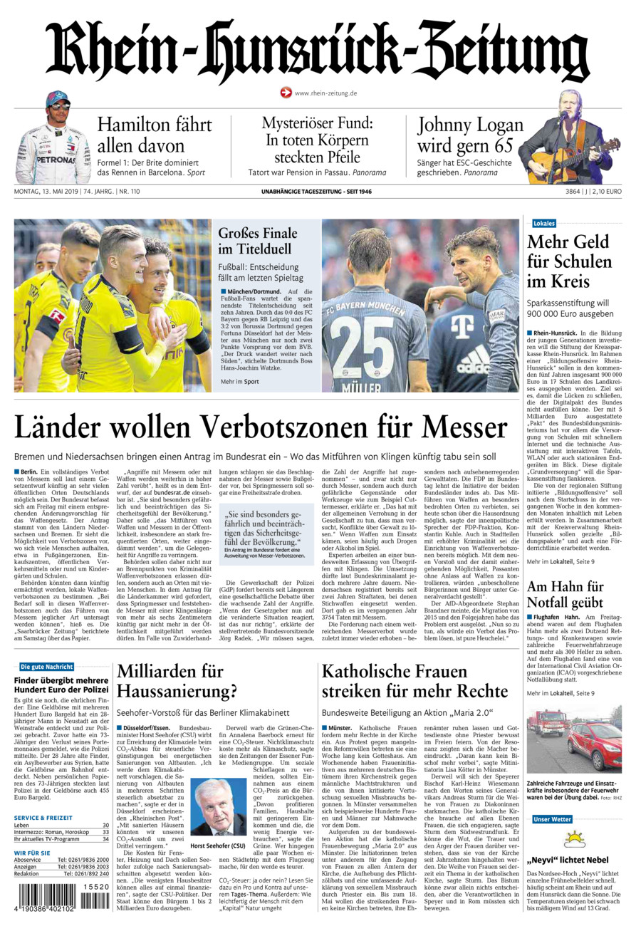 Rhein-Hunsrück-Zeitung vom Montag, 13.05.2019