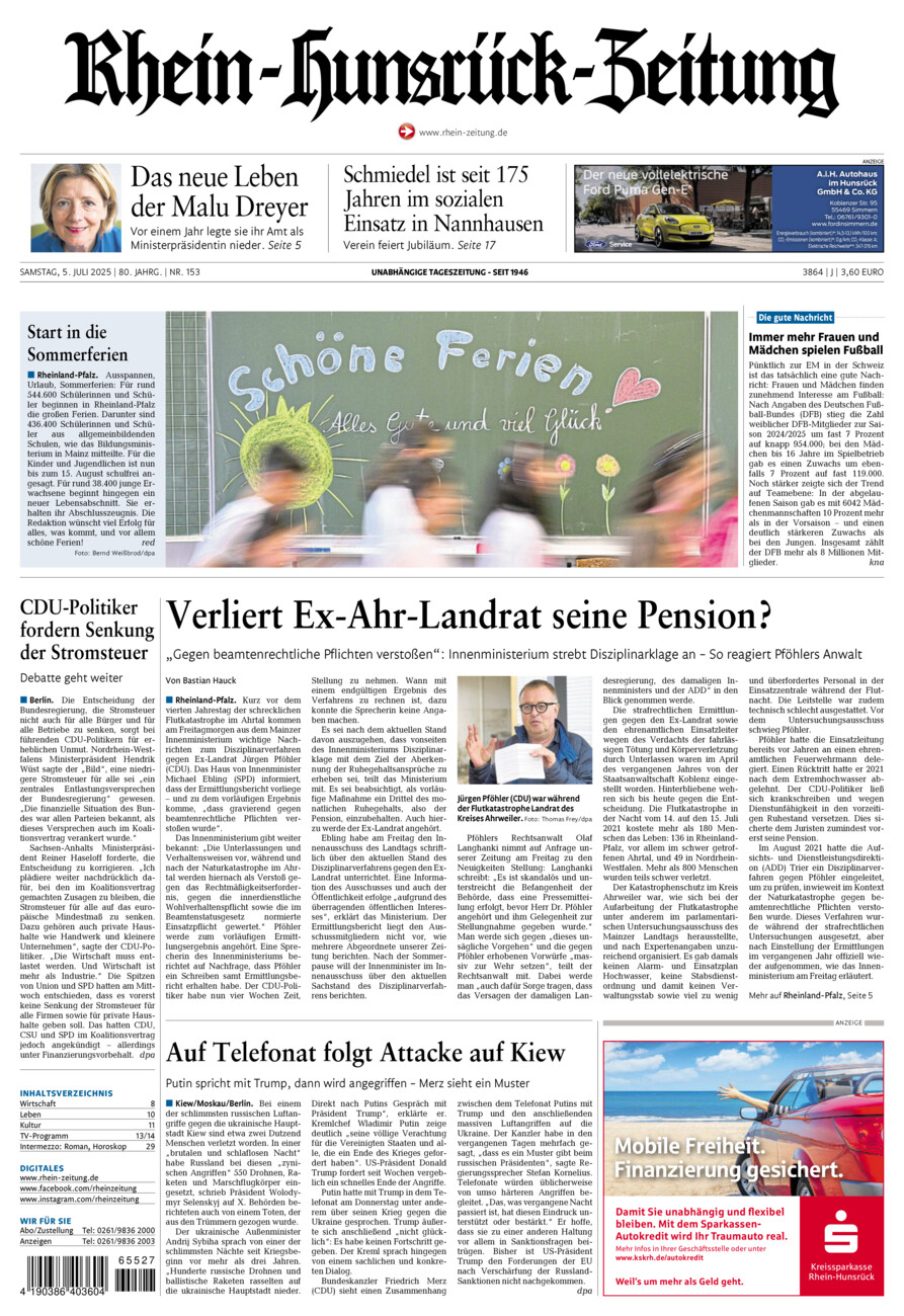 Rhein-Hunsrück-Zeitung vom Samstag, 05.07.2025