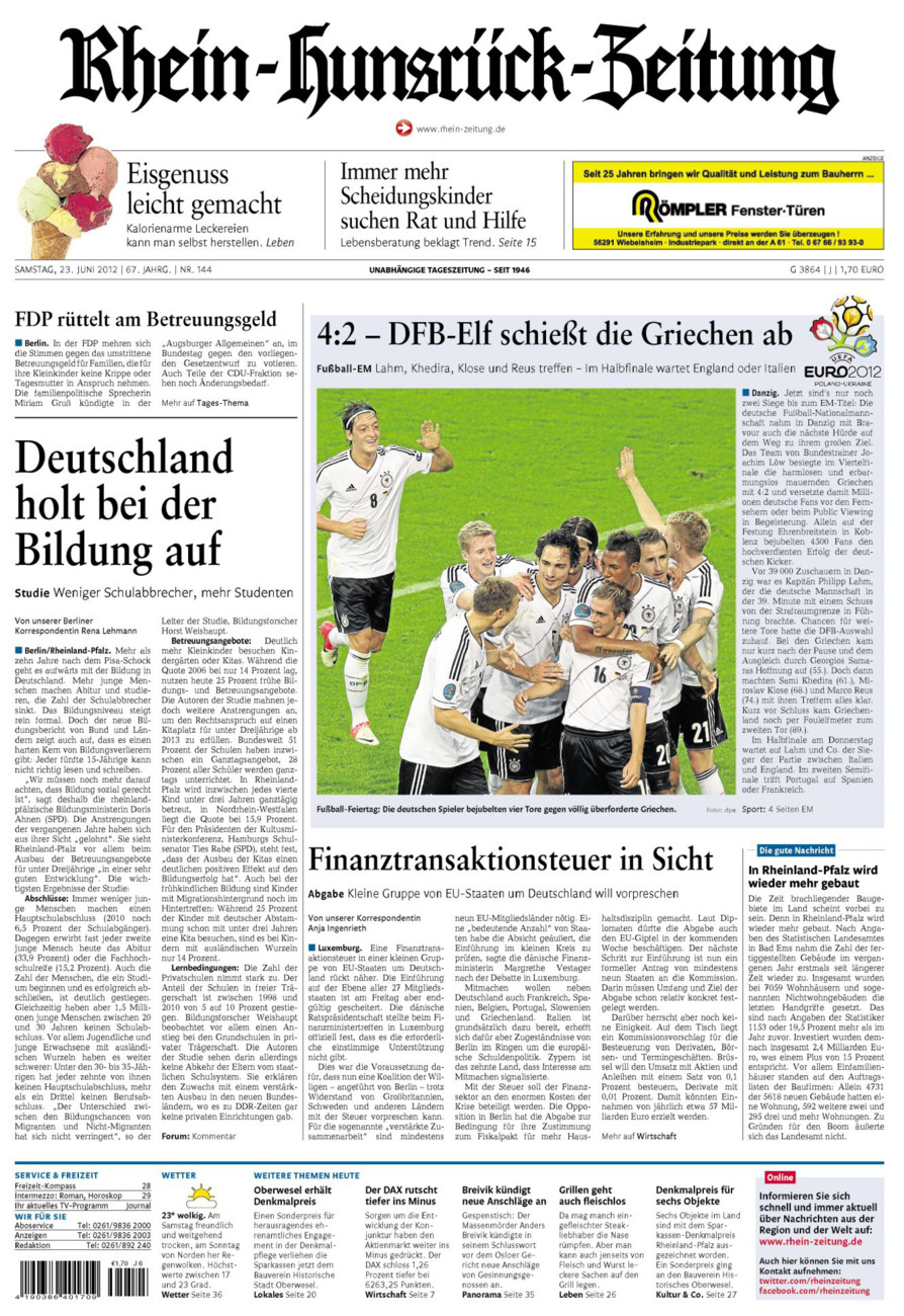 Rhein-Hunsrück-Zeitung vom Samstag, 23.06.2012