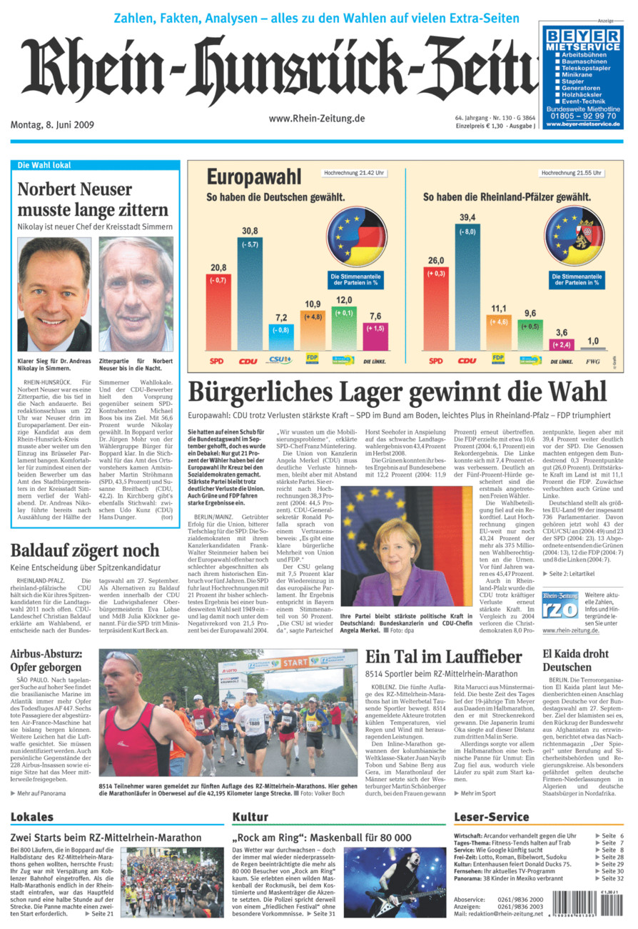 Rhein-Hunsrück-Zeitung vom Montag, 08.06.2009