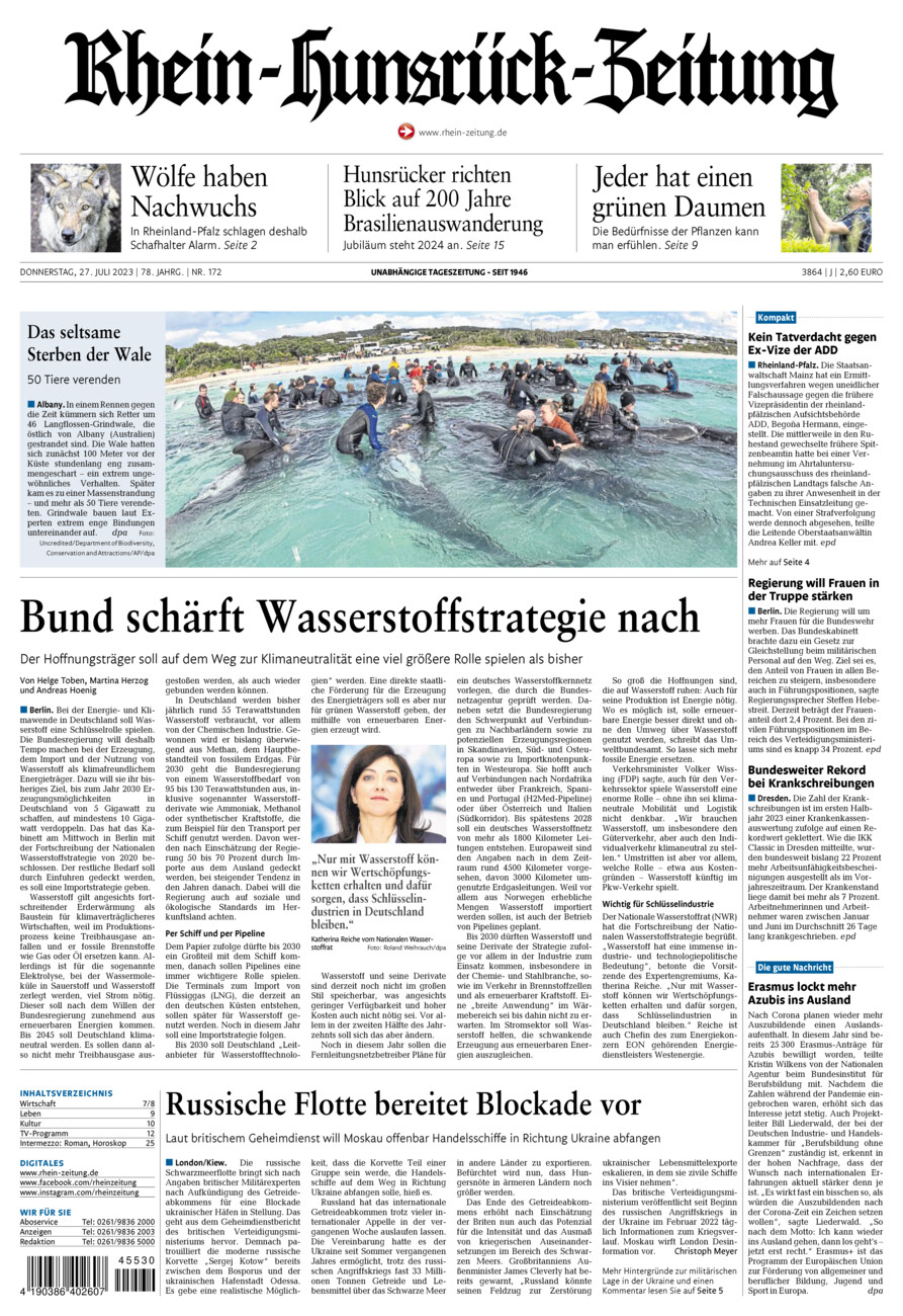 Rhein-Hunsrück-Zeitung vom Donnerstag, 27.07.2023