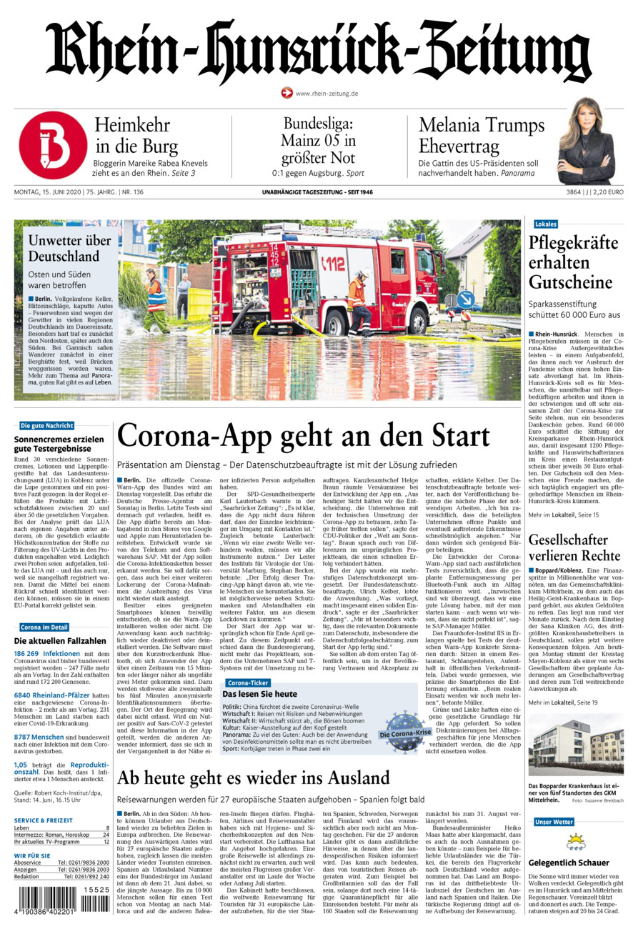 Rhein-Hunsrück-Zeitung vom Montag, 15.06.2020
