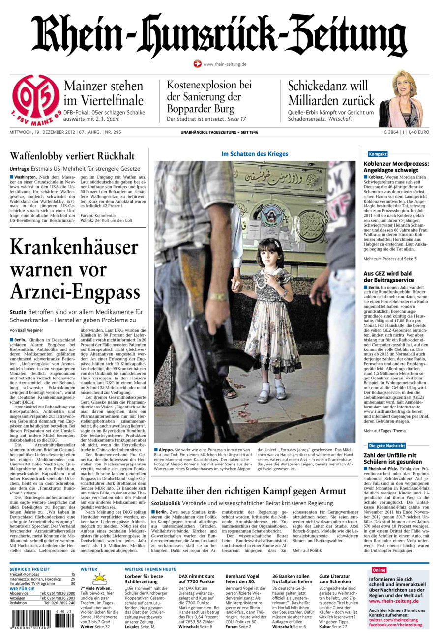 Rhein-Hunsrück-Zeitung vom Mittwoch, 19.12.2012