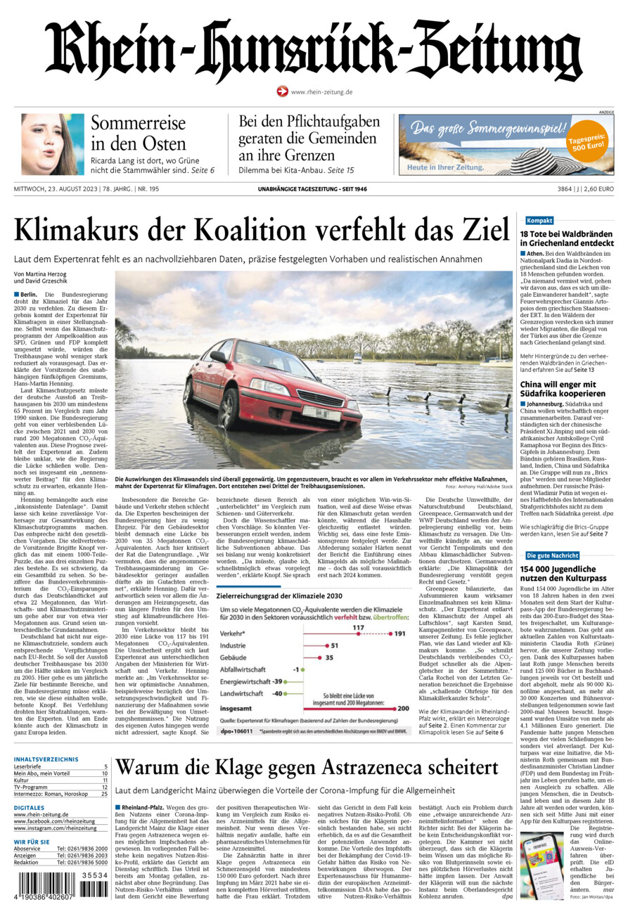 Rhein-Hunsrück-Zeitung vom Mittwoch, 23.08.2023