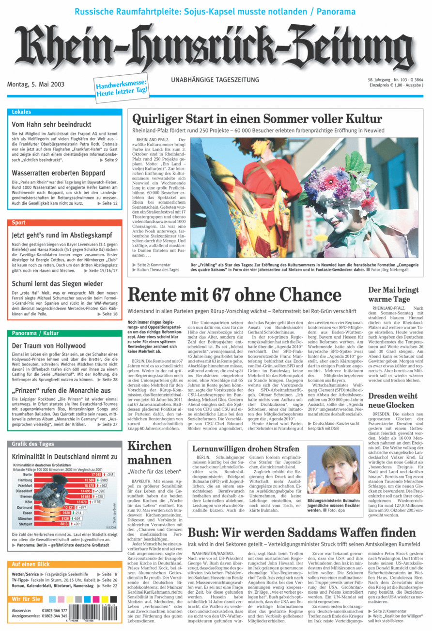 Rhein-Hunsrück-Zeitung vom Montag, 05.05.2003