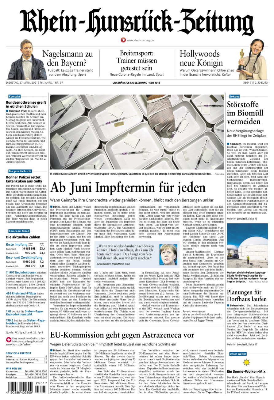 Rhein-Hunsrück-Zeitung vom Dienstag, 27.04.2021