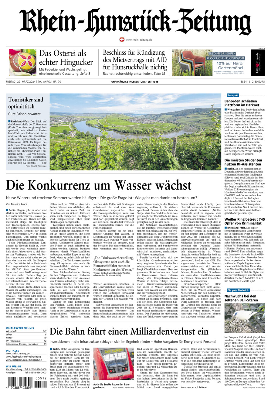 Rhein-Hunsrück-Zeitung vom Freitag, 22.03.2024