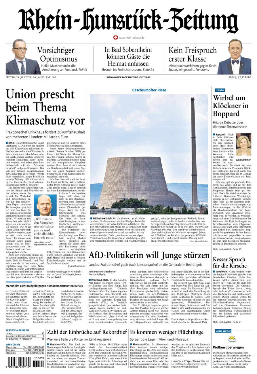 Rhein-Hunsrück-Zeitung vom Freitag, 19.07.2019