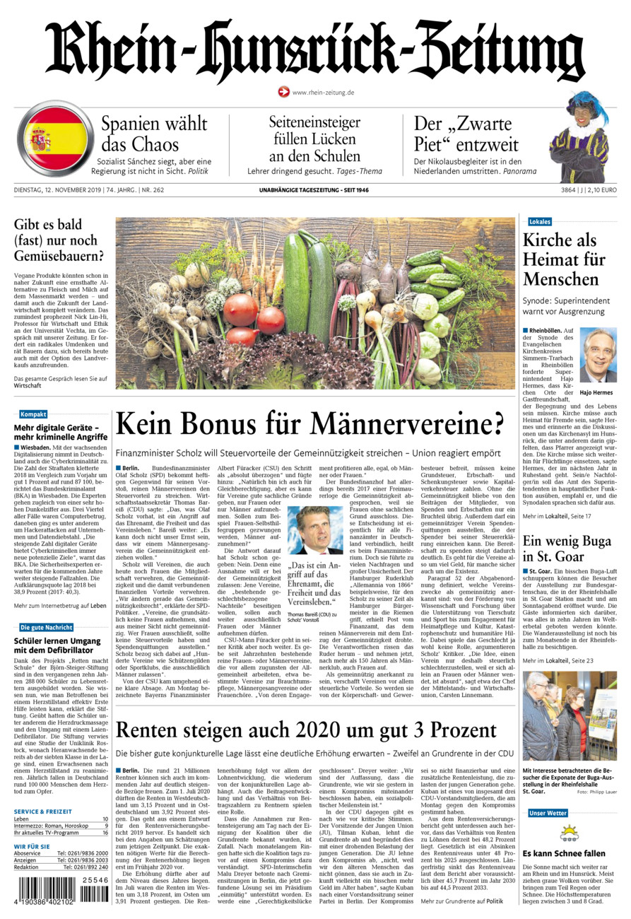 Rhein-Hunsrück-Zeitung vom Dienstag, 12.11.2019