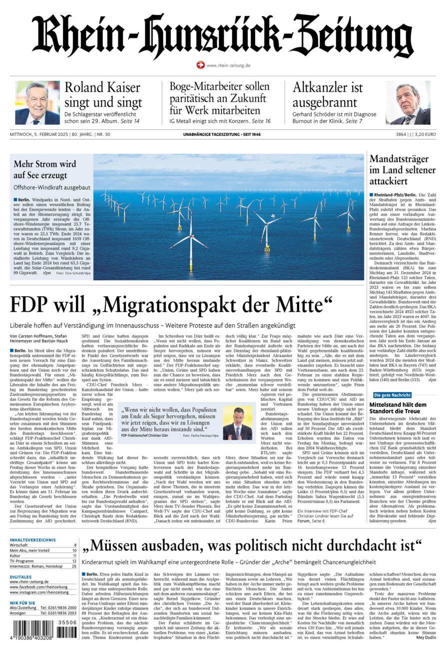 Rhein-Hunsrück-Zeitung vom Mittwoch, 05.02.2025