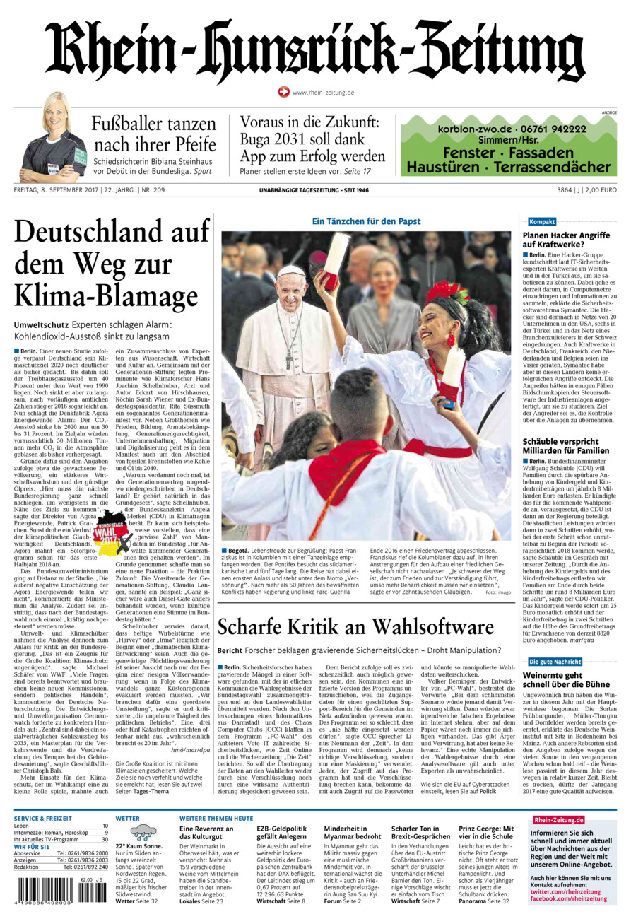 Rhein-Hunsrück-Zeitung vom Freitag, 08.09.2017