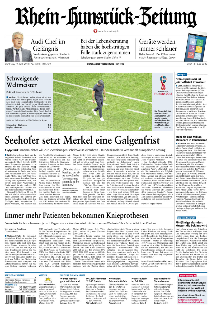 Rhein-Hunsrück-Zeitung vom Dienstag, 19.06.2018