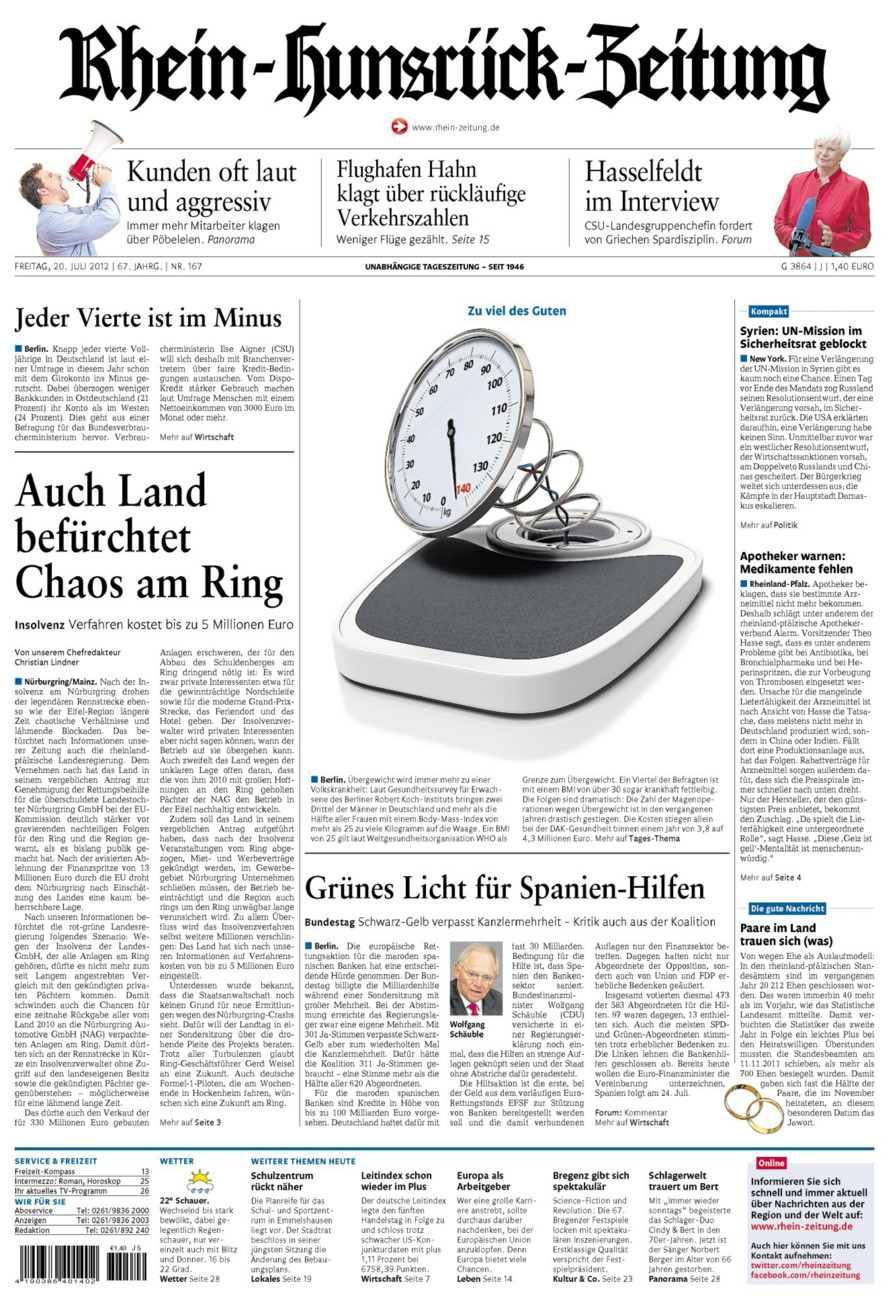 Rhein-Hunsrück-Zeitung vom Freitag, 20.07.2012